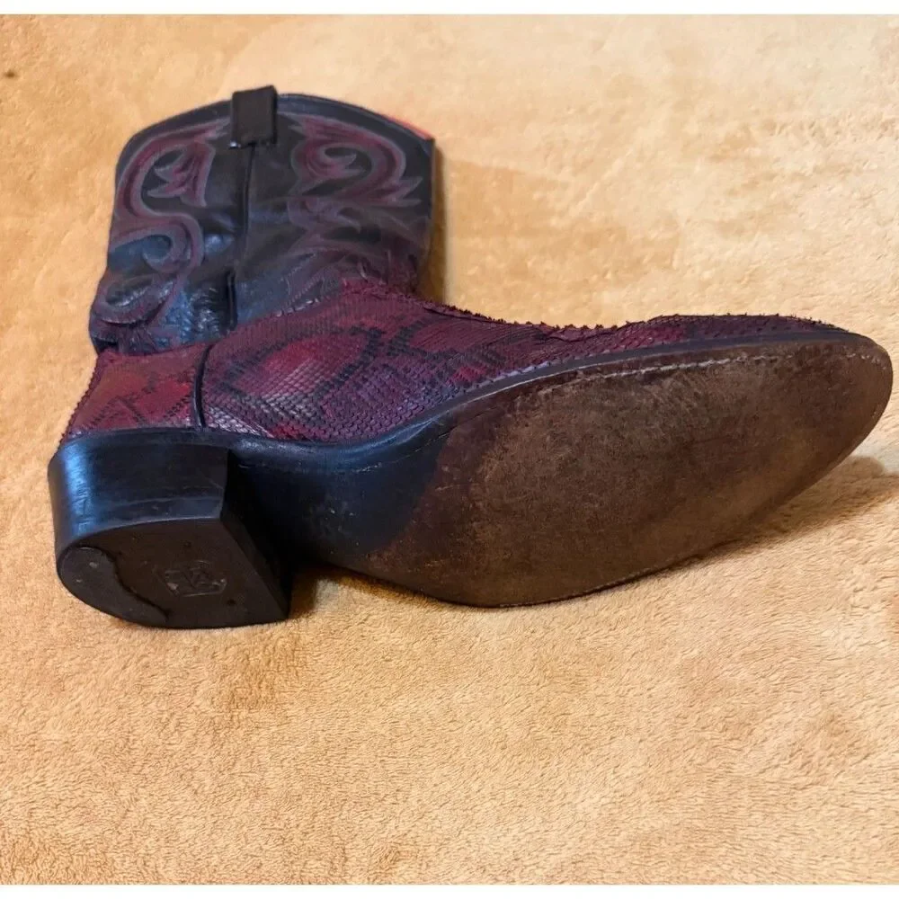 Like New! Vintage 90s Dan Post Genuine Python Cowboy Boots Mens 9D Red Black